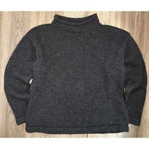 Native Creations Wool Sweater Mens L Gray Fisherman Ecuador Roll Neck Chunky